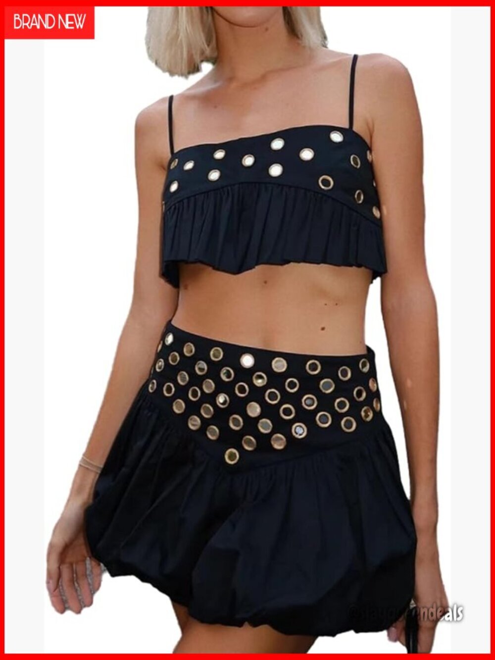 Sleeveless Crop Top Pleated Skirt Set Polyester Medium Club Party Outfit